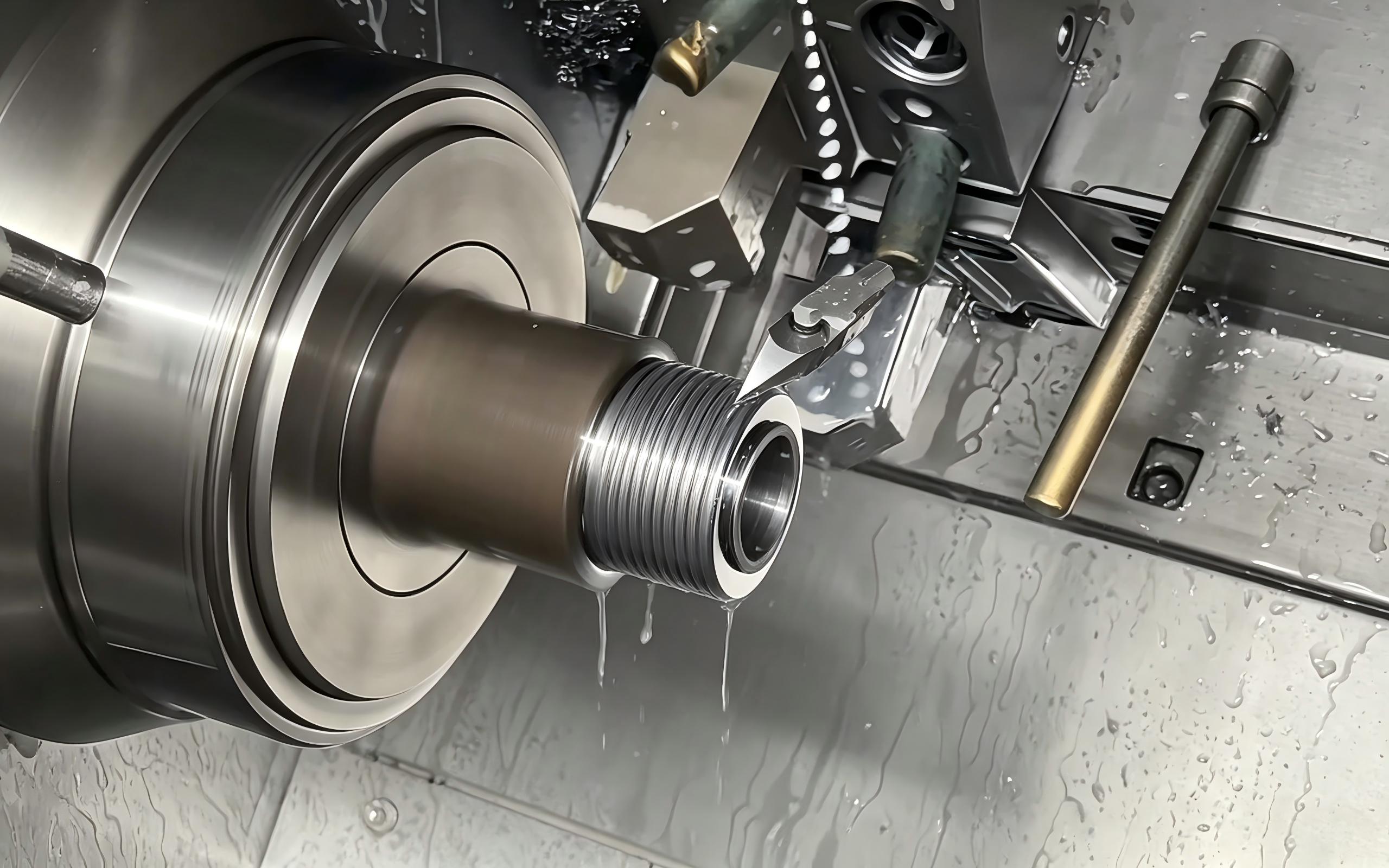 CNC turning process, precision metal threaded component machining
